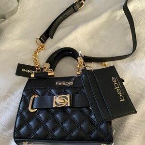 Bebe Purse Alex Quilted Small Satchel Bag with Card Holder brand new